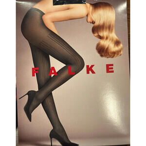 $45 New Women's FALKE 40669 Marine Fashion Prime Ribbed Tights 60 DEN Size M